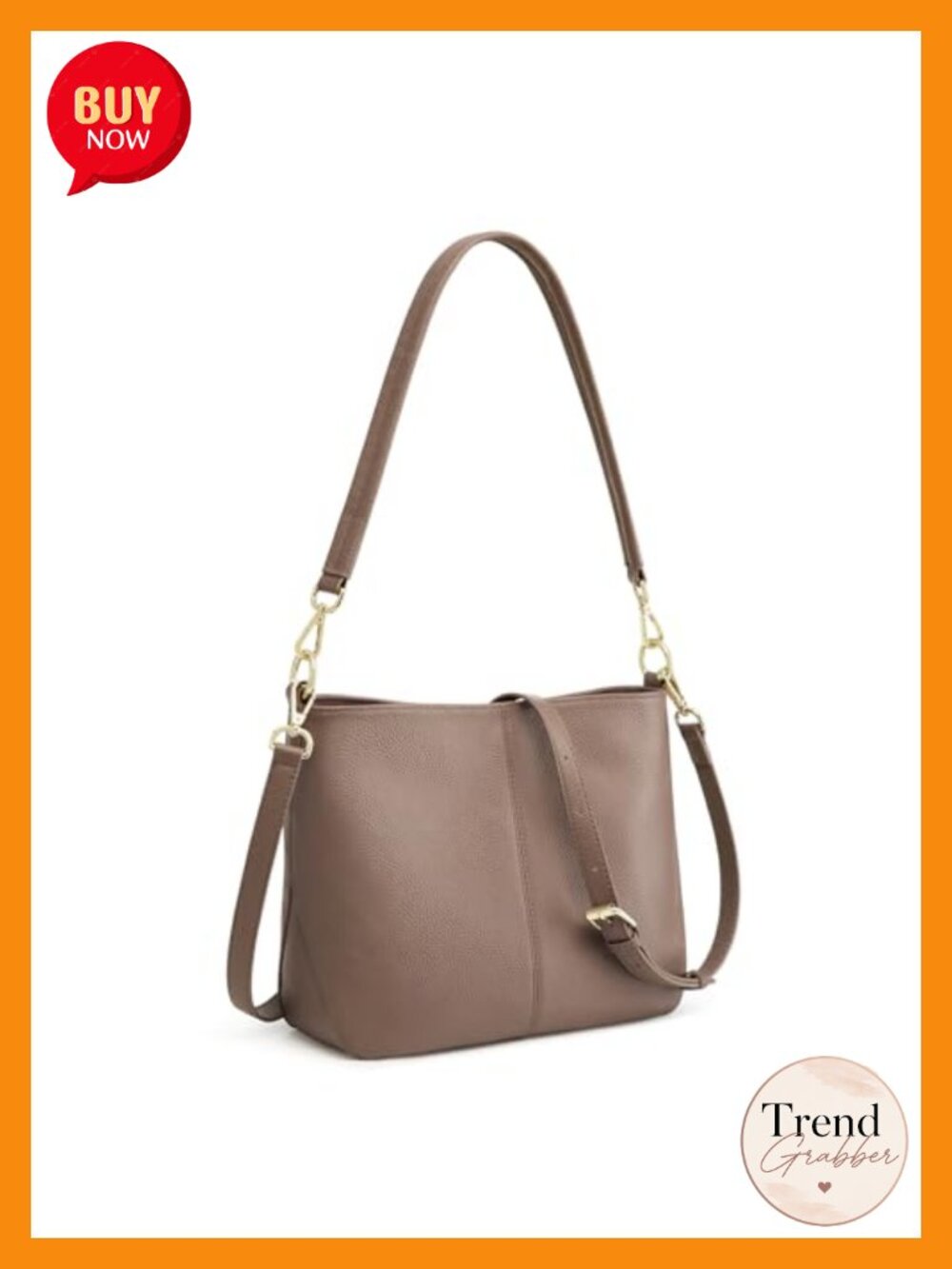 Top Grain Pebbled Cowhide Leather Crossbody Hobo Bag with 2 Straps